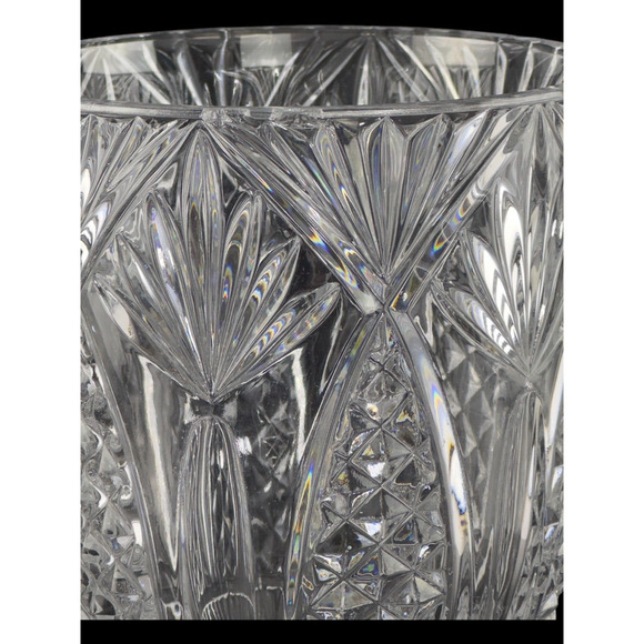 Vintage Irish Pressed Crystal Clear Glass Goblet Form Vase Pineapple Pattern - Picture 3 of 16